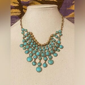 Lucky Brand, South West Style Gold & Faux Turquoise Bib Necklace